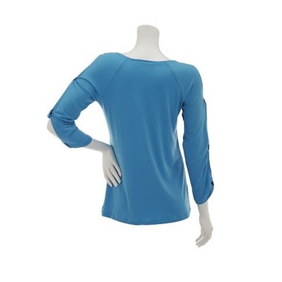 Susan Graver Liquid Knit Bateau Neck 3/4 Split  Sleeve Top A231769 Size 3X - Picture 8 of 9